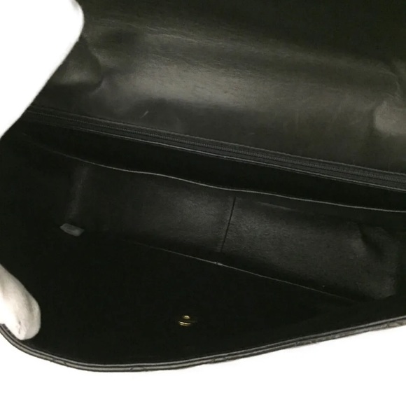 CHANEL Classic Black Leather Jumbo 30 / 24k Gold Chain Flap Bag +Card/Duster + - Picture 7 of 12